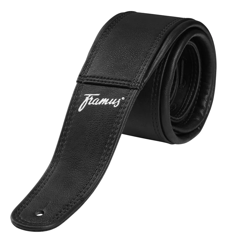 Framus Teambuilt Synthetic Leather Guitar Strap - Black, Silver Embossing Rabatt