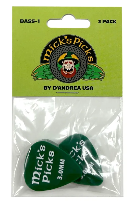 D'Andrea Mick's Picks Bass-1 - 351 Shape (BASS-1), 3 pcs Pick Pack, 3.00 mm, Green Begrenztes Angebot
