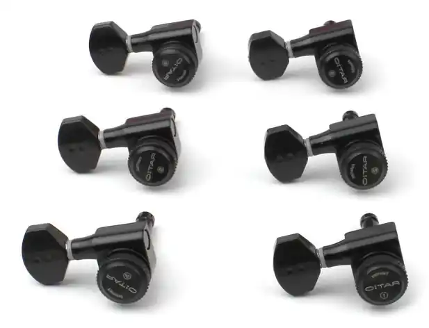 Neu Graph Tech PRL-8721-LB0 Ratio Electric Locking Machine Heads with Mini Contemporary Button - 6-in-Line, Lefthand, Treble Side (Right) - Black