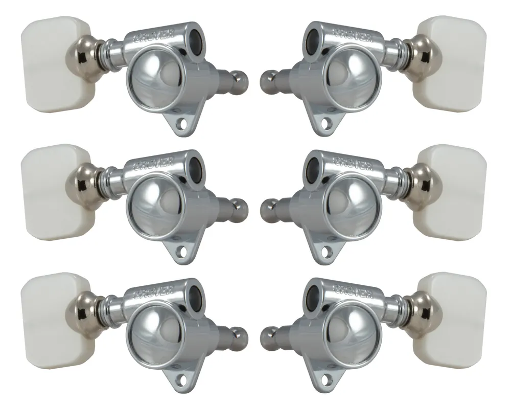 Kracherpreis Grover 103C Original 'Milk Bottle' Style Rotomatics with Pearloid Button - Guitar Machine Heads, 3 + 3 - Chrome