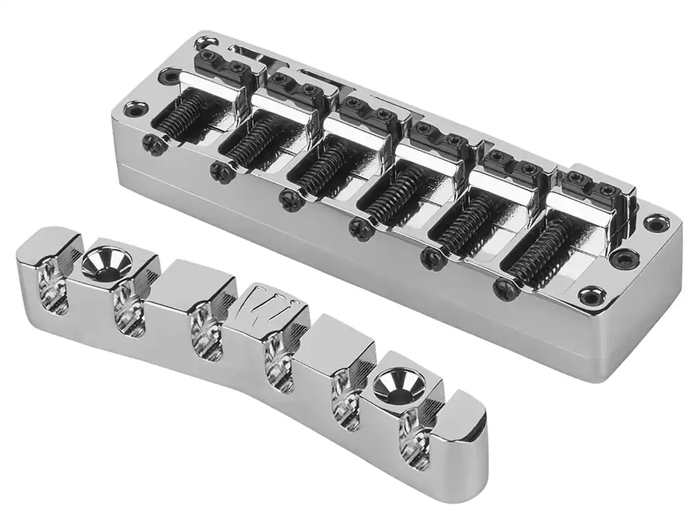 Meistverkauft Warwick Parts - 2-Piece 3D Bridge & Tailpiece, 6-String, Brass - Chrome