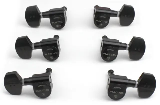 Graph Tech PRN-2411-B0 Ratio Acoustic Guitar Machine Heads with Contemporary Button - 3 + 3 - Black Kostenfreie Lieferung