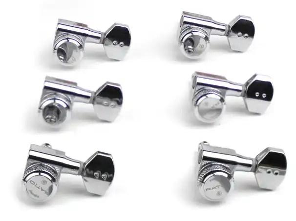 Echt Graph Tech PRL-8721-C0 Ratio Electric Locking Machine Heads with Mini Contemporary Button - 6-in-Line, Bass Side (Left) - Chrome