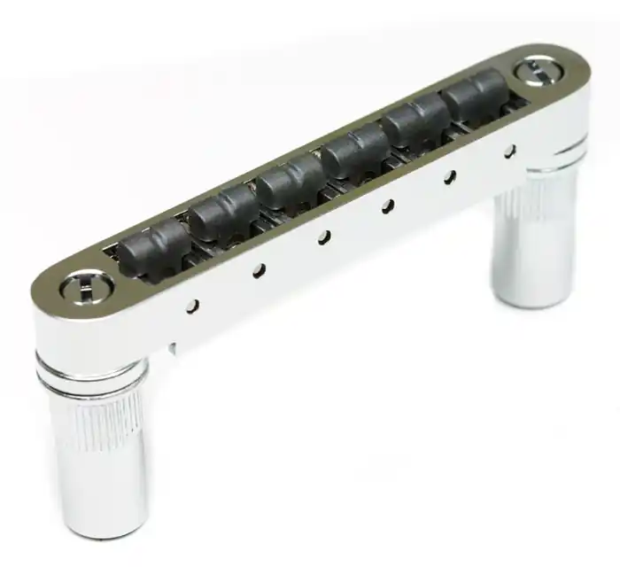 Zertifiziert ResoMax PS-8863-C0 - NV2 Tune-O-Matic Bridge with String Saver Saddles (Large Posts, 6 mm) - Chrome