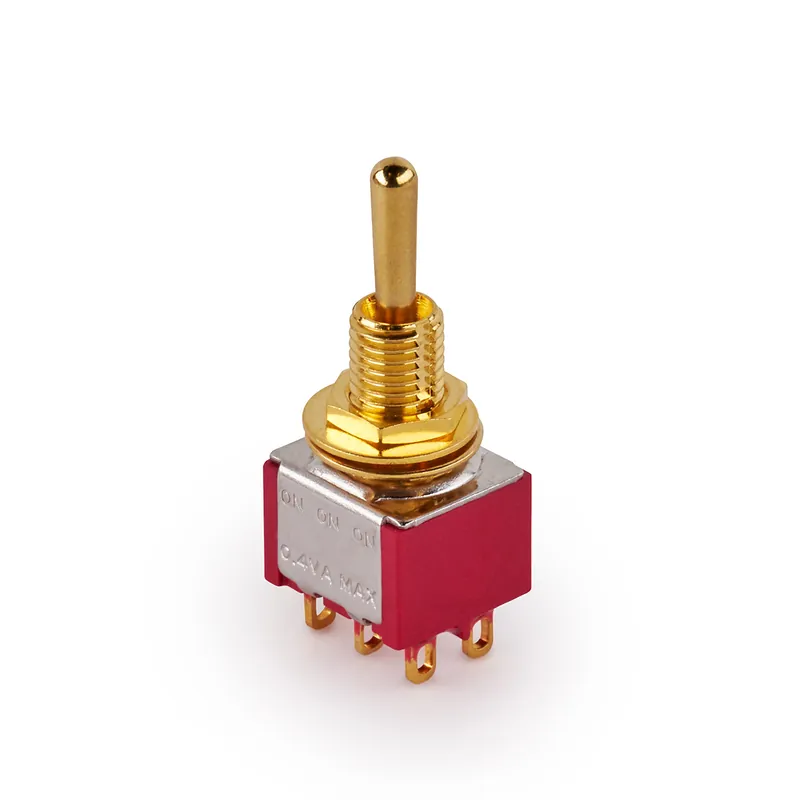 Direktkauf MEC Mini Toggle Switch, Long, Solder Lugs, ON/ON/ON, DP3T - Gold