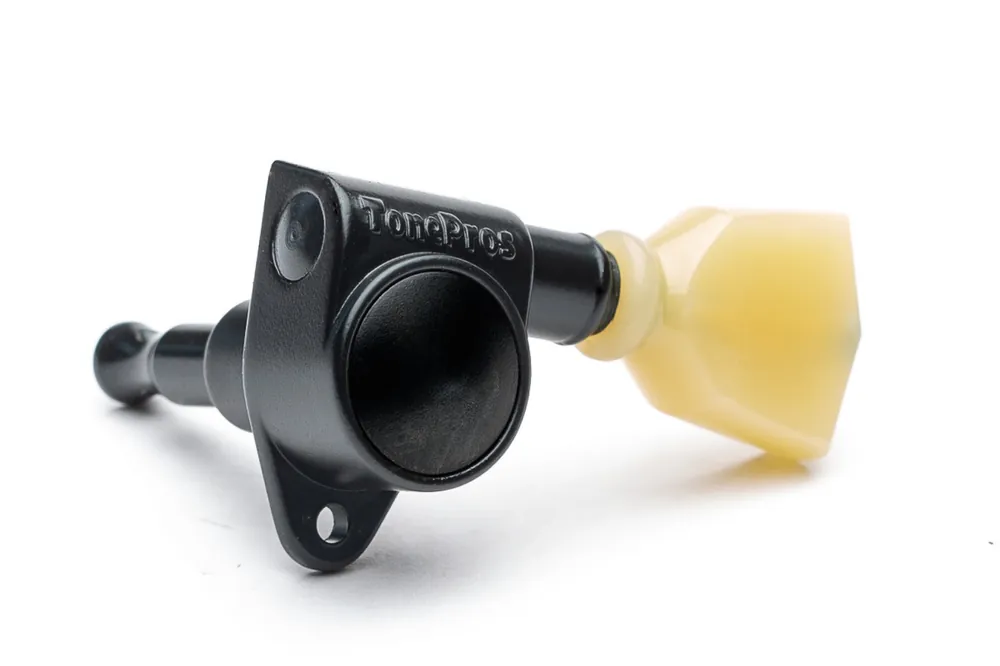 Mega-Angebot TonePros GKH330 Tuner with 20:1 Gear Ratio and Vintage "Butterscotch" Keystone Button - Guitar Machine Heads, 3 + 3 - Black
