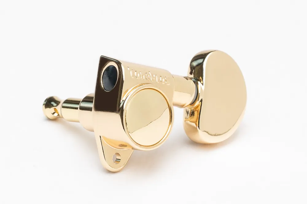 TonePros GKB33K Tuner with 20:1 Gear Ratio and "Kidney" Style Button - Guitar Machine Heads, 3 + 3 - Gold Preisreduziert