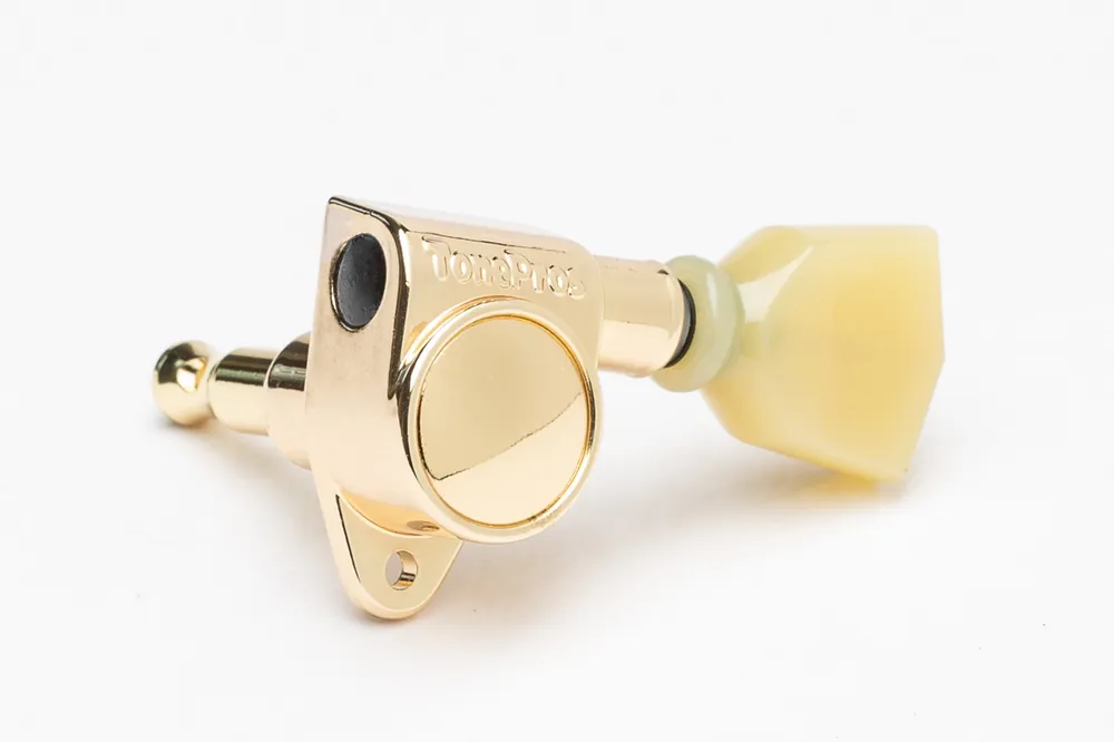 TonePros GKH330 Tuner with 20:1 Gear Ratio and Vintage "Butterscotch" Keystone Button - Guitar Machine Heads, 3 + 3 - Gold Geprüft