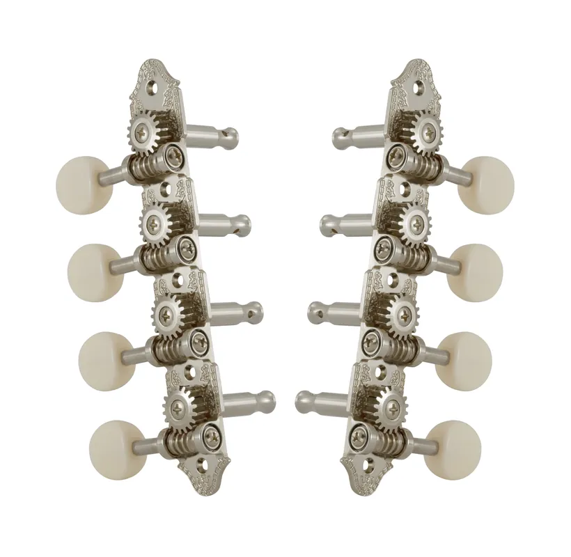Grover 409VNW Professional Mandolin Vintage "A"-Style Machine Heads with White Button - Standard, 4 + 4 - Nickel Direkt Vom Hersteller