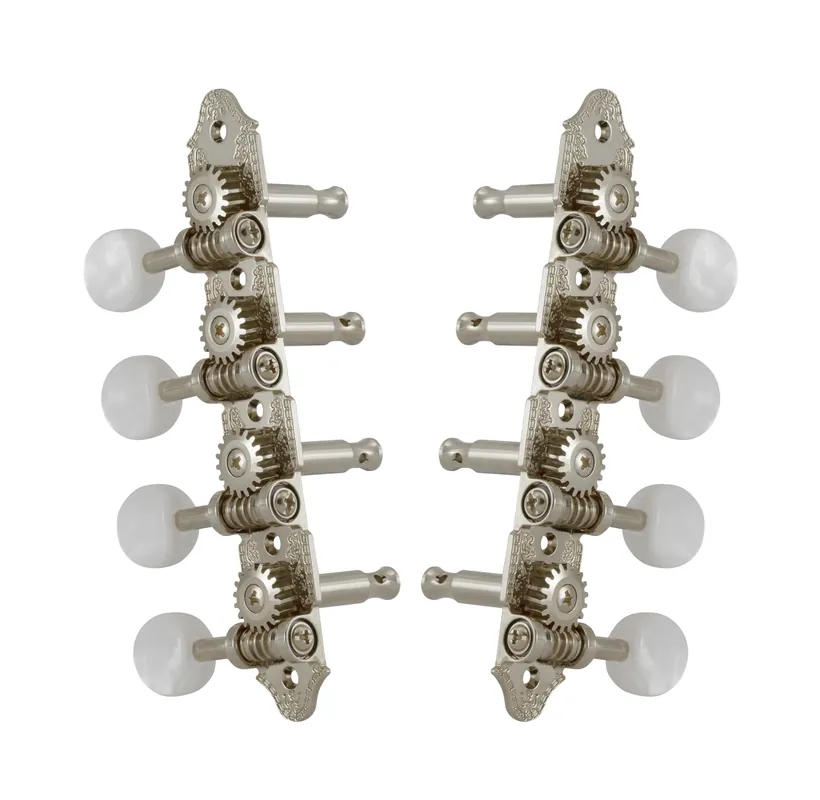 Grover 409VN Professional Mandolin Vintage "A"-Style Machine Heads with Pearloid Button - Standard, 4 + 4 - Nickel Saisonangebot