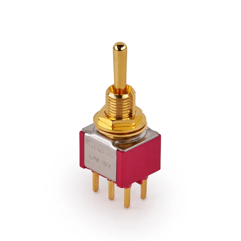 MEC Mini Toggle Switch, Long, Print, ON/ON/ON, DP3T - Gold Sonderangebot