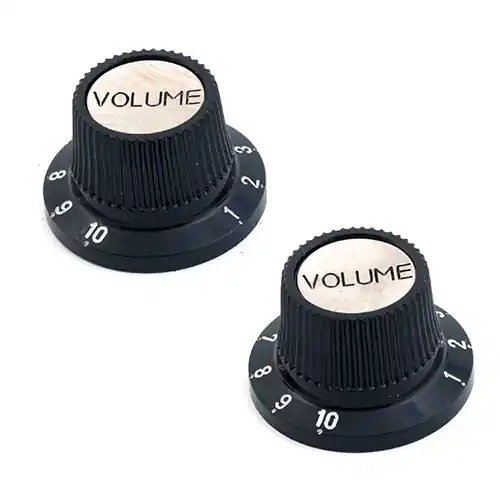 Bestpreis Framus Vintage Parts - Volume Knob Set - Black with Chrome Top, 2 pcs.