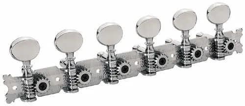 Framus Vintage Parts - Tuners with Oval Nickel Knob - Guitar Machine Heads, 6-in-Line, Bass Side (Left) - Nickel Expressversand
