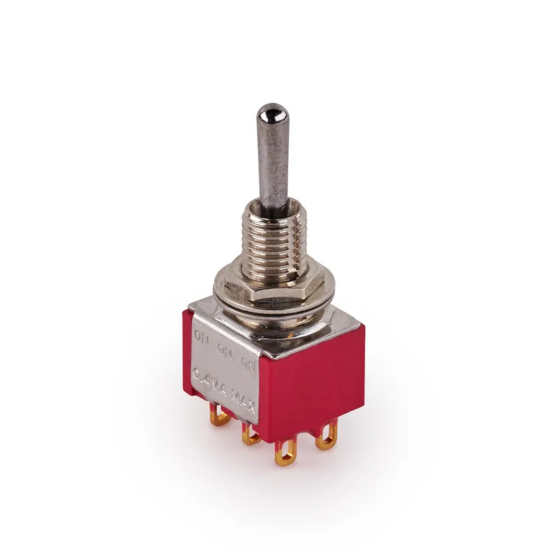 Abverkauf MEC Mini Toggle Switch, Long, Solder Lugs, ON/ON/ON, DP3T - Chrome
