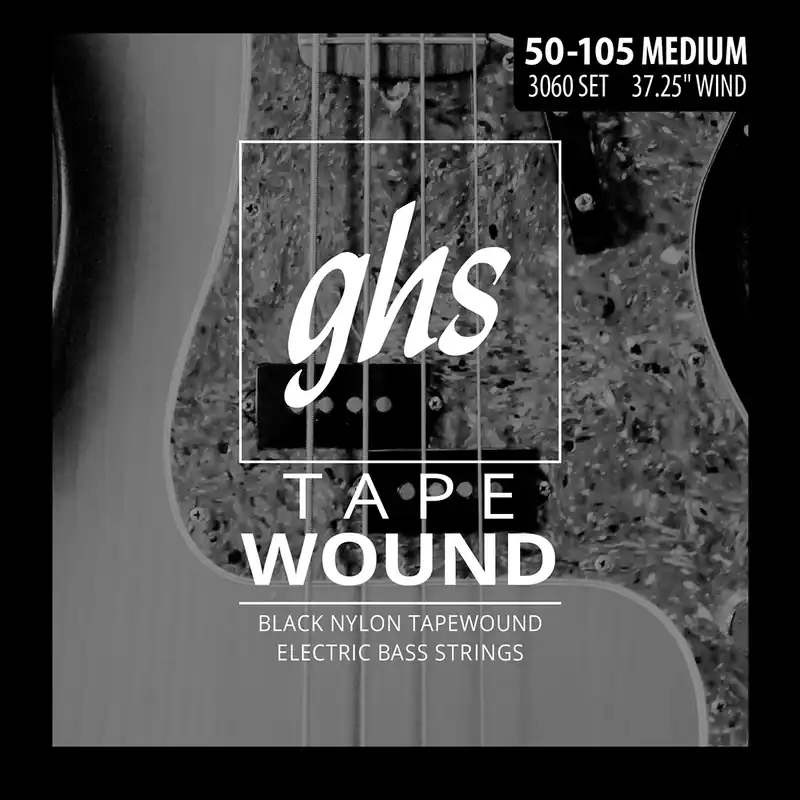 GHS 3060 Tape Wound - Electric Bass String Set, 4-String, Medium .050-105" - Black Nylon Tape Wound Preiswert