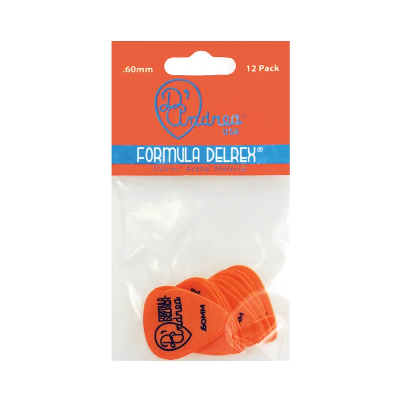 D'Andrea Formula Delrex Picks - 351 Shape (TPD351 .60TM), 12 pcs Pick Pack, 0.60 mm, Orange Sonderaktion