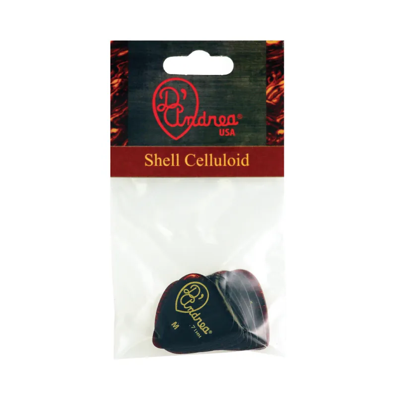 D'Andrea Shell Celluloid Picks - 351 Shape (TPG351 .71MD), 12 pcs Pick Pack, 0.71 mm, Shell Highlight