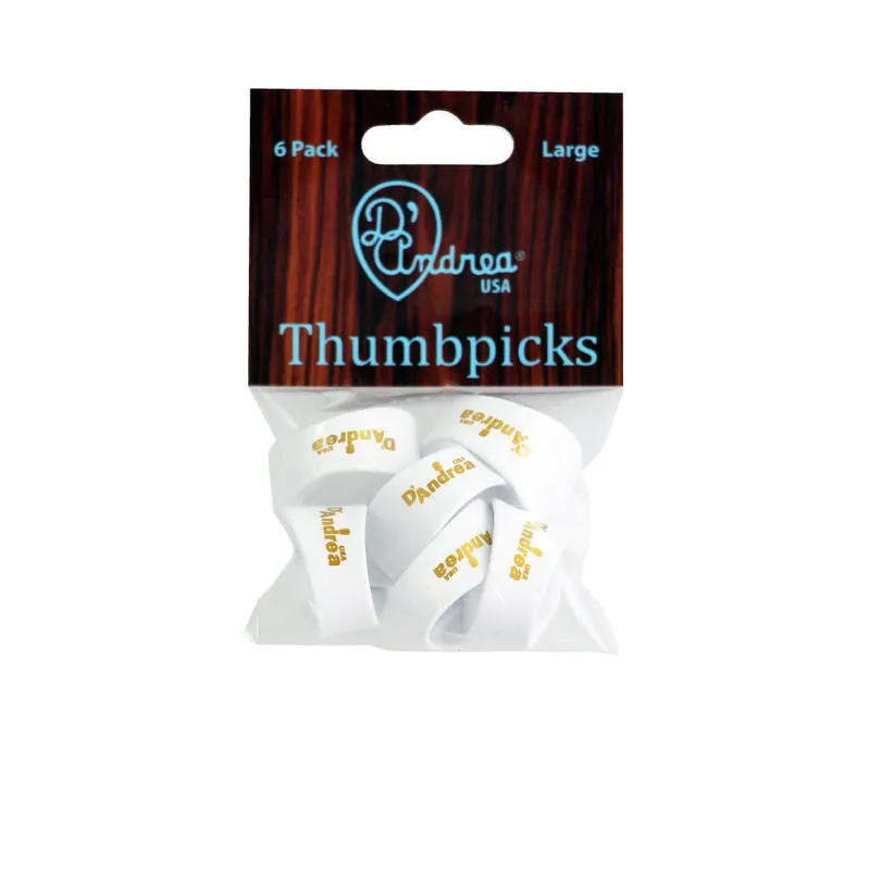 D'Andrea Thumb Picks (R6373 LG WHT), 6 pcs Pick Pack, Large, White Neu