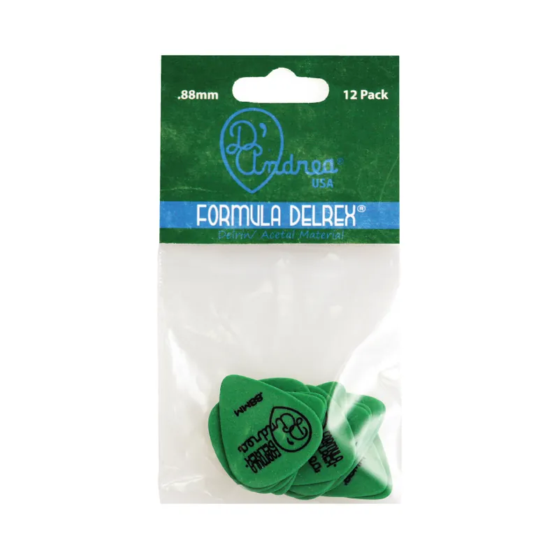 Schneller Versand D'Andrea Formula Delrex Picks - 351 Shape (TPD351 .88MH), 12 pcs Pick Pack, 0.88 mm, Green