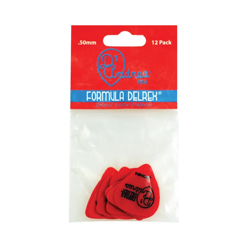 D'Andrea Formula Delrex Picks - 351 Shape (TPD351 .50TH), 12 pcs Pick Pack, 0.50 mm, Red Neuheit