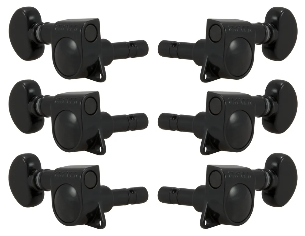 Billig Grover 406BC Mini Locking Rotomatics with Round Button - Guitar Machine Heads, 3 + 3 - Black Chrome